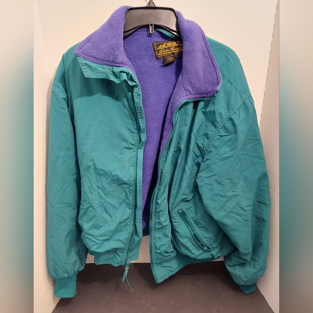 Vintage Eddie Bauer Womens Blue Purple Windfoil Fleece Lined Jacket Made in USA